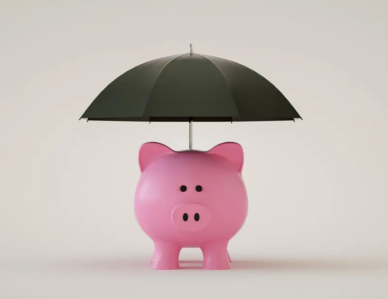 Piggy bank with an umbrella